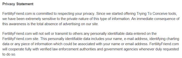 Fertility Friend privacy policy