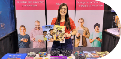 A member of OPC's Outreach team at a library association exhibit.