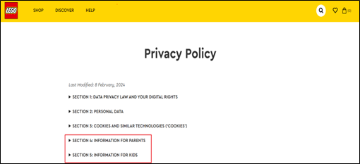 Figure 17 - Accessible privacy policy for parents and children (see description below)